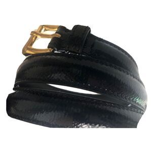 Burberry Women's Black Patent Leather Gold Buckle Slim Dress Belt New 80cm 32 in